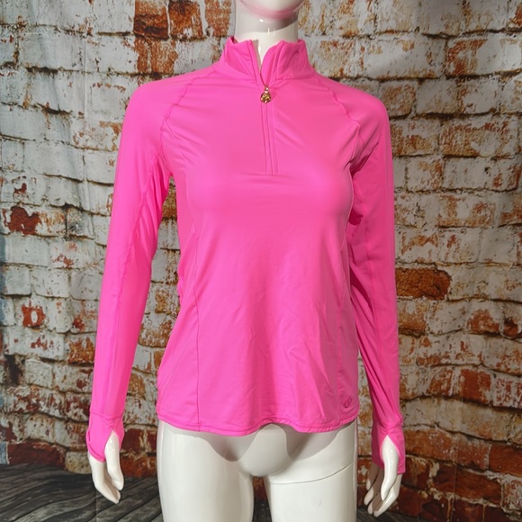 Lilly Pulitzer Luxletic Marion Mesh Panel Half Zip Top UPF 50+ in Prosecco Pink - Picture 3 of 9